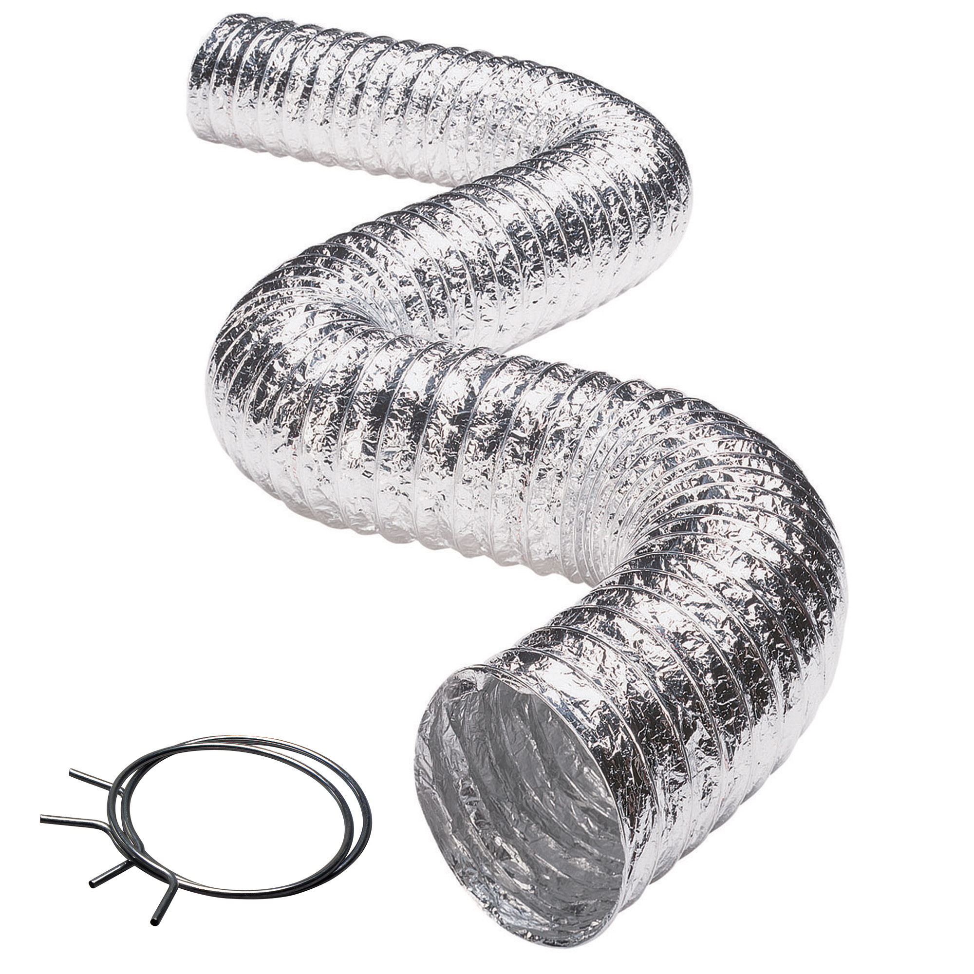 Deflecto, Flexible Duct with Spring Clamps, 8ft., Material Aluminum, Model# FLXC0408